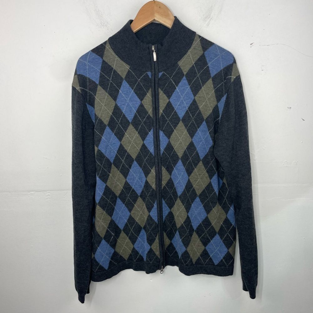 Toscano Sweater Men's merino Wool Blend Zip Up Collared Long Sleeve Size Medium